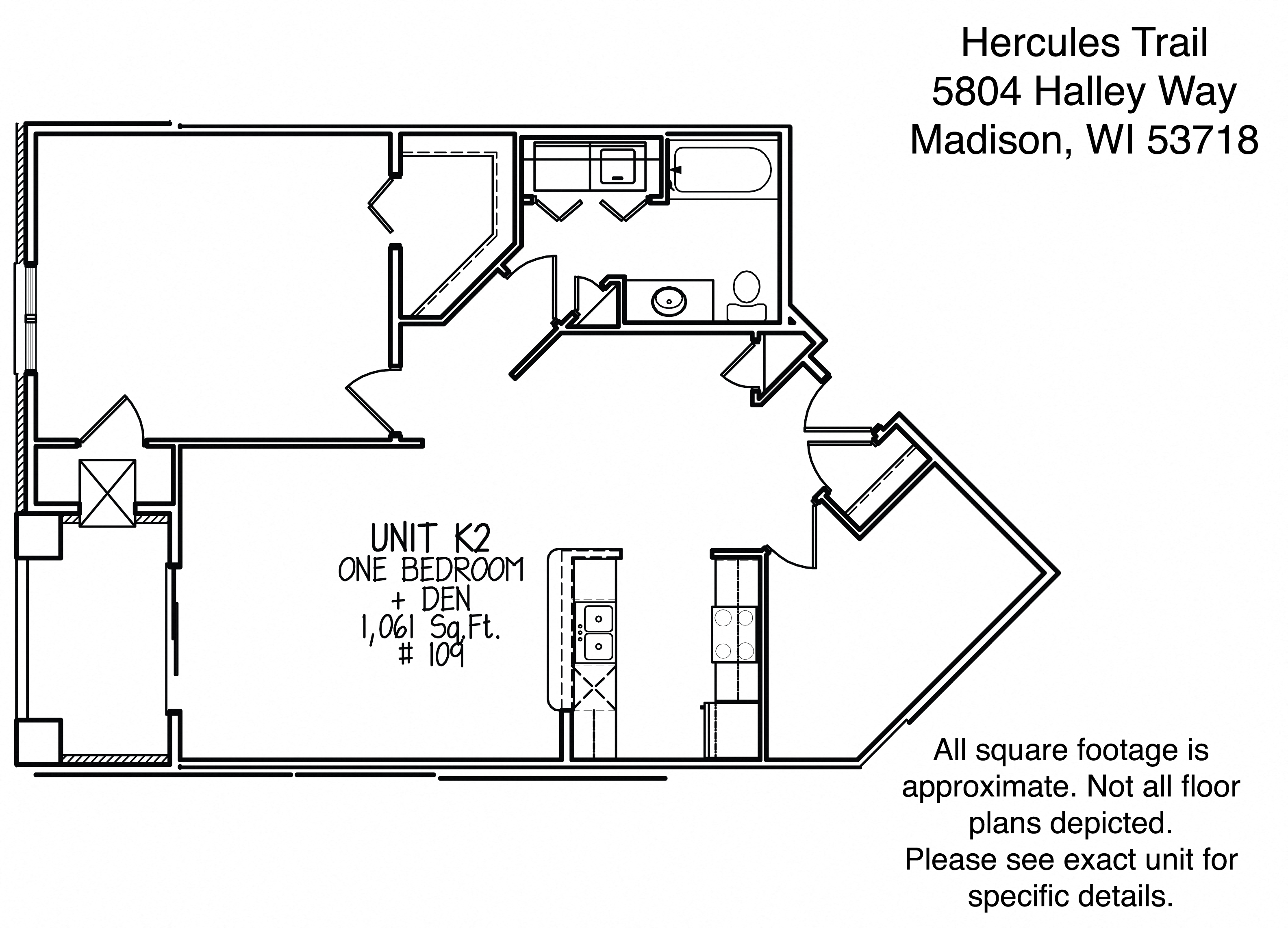 Floor plan for 1 bed, 1 bath, 1061 sqft